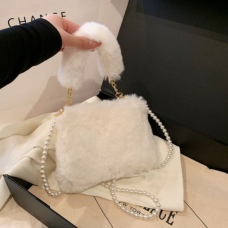 Pearl Chain Plush Bag Female Ins Korean Style